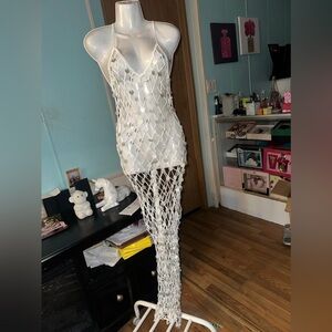 Missguided White Crochet Beaded Knit Cover-Up